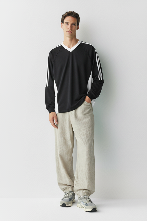 Color-Block V-Neck Long-Sleeve T-Shirt