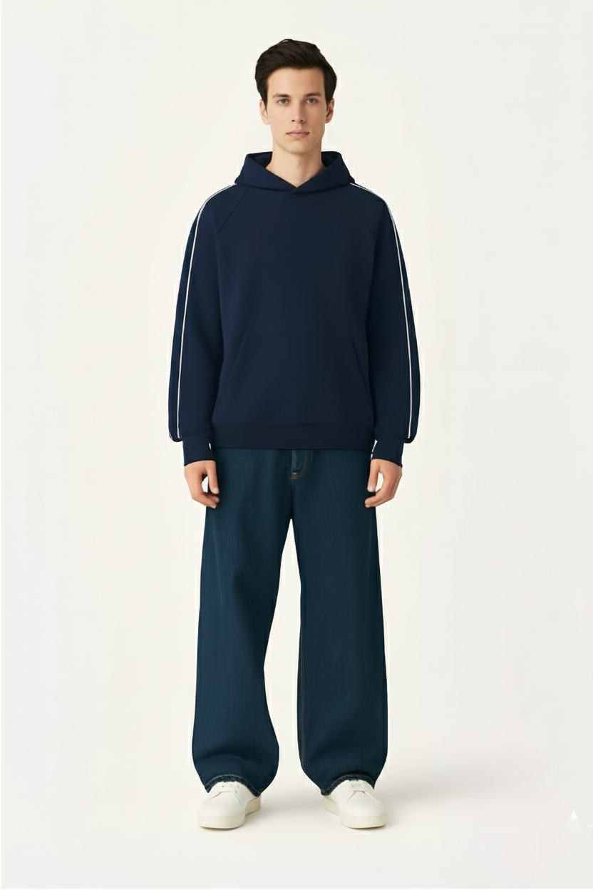 Contrast Piping Raglan Hoodie