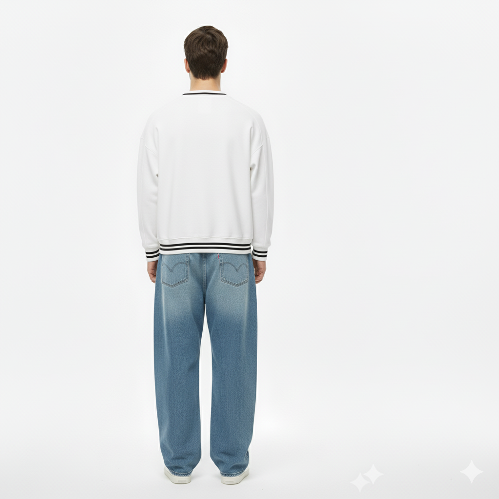 V-Neck Contrast Collar Boxy Sweatshirt