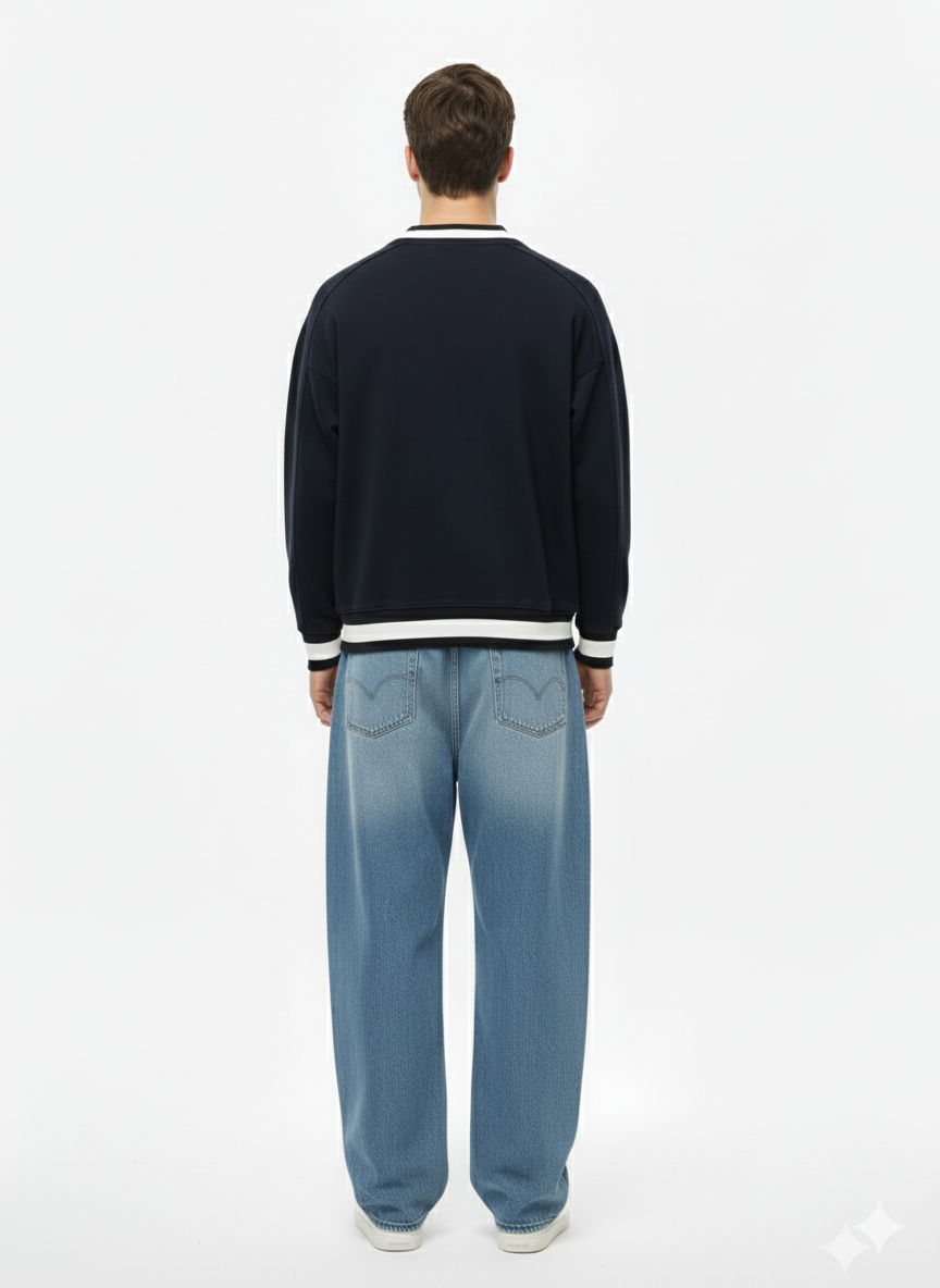 V-Neck Contrast Collar Boxy Sweatshirt