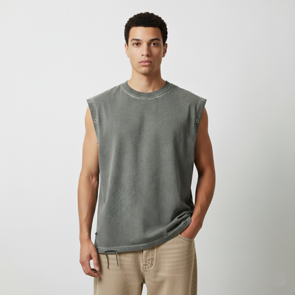 Distressed Grommet Eyelet Tank Top