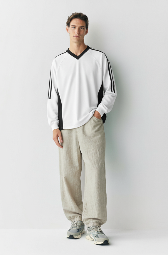 Color-Block V-Neck Long-Sleeve T-Shirt