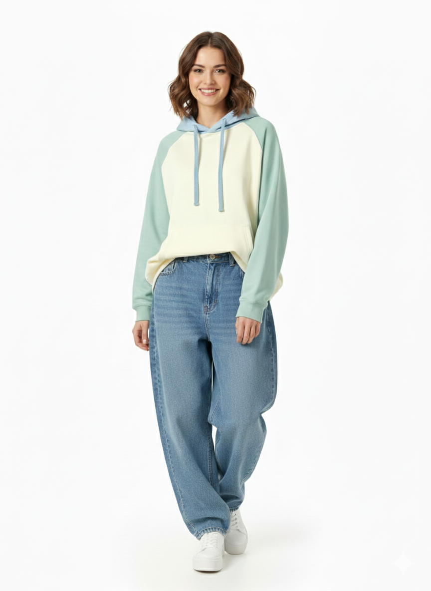 Color-Block Raglan Sleeve Hoodie