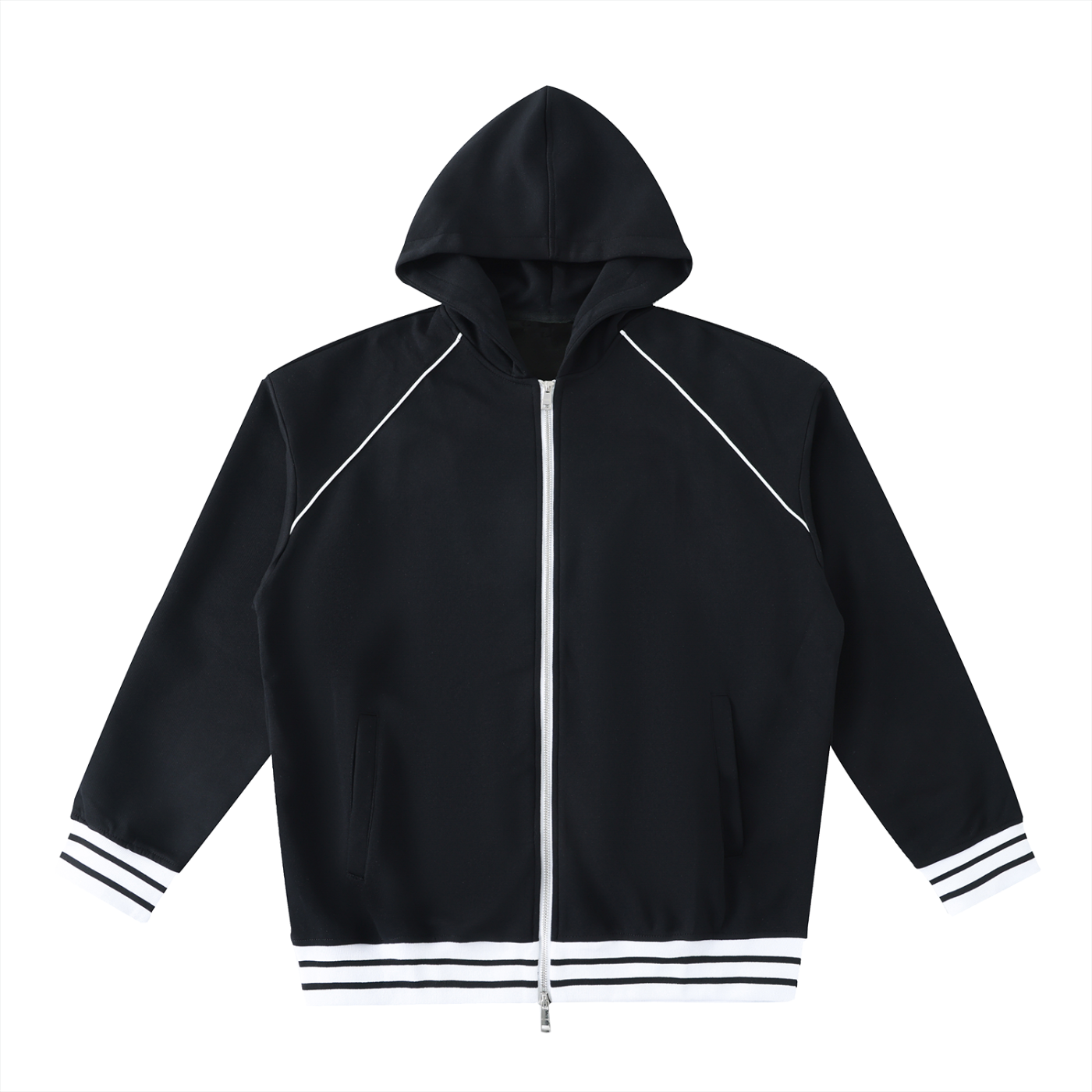 Striped Trim Zip-Up Hoodie
