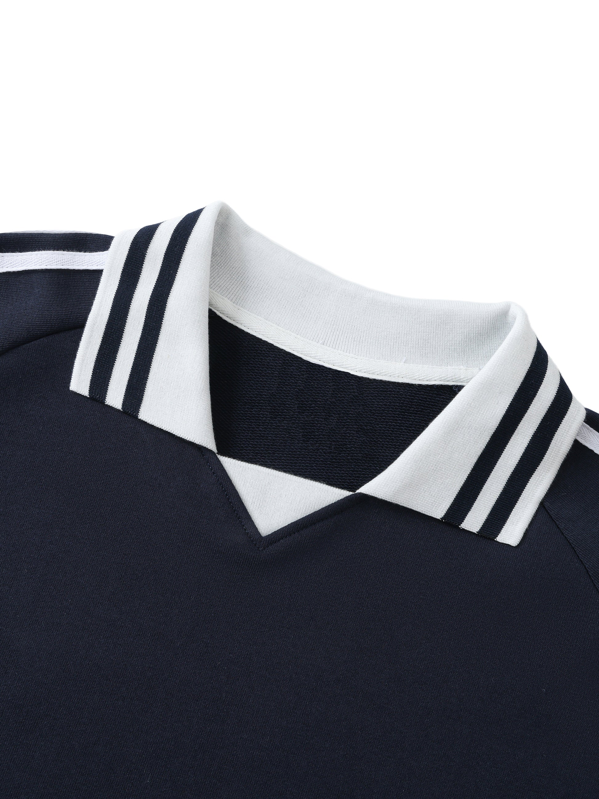 Contrast Striped Lapel Collar Sweatshirt