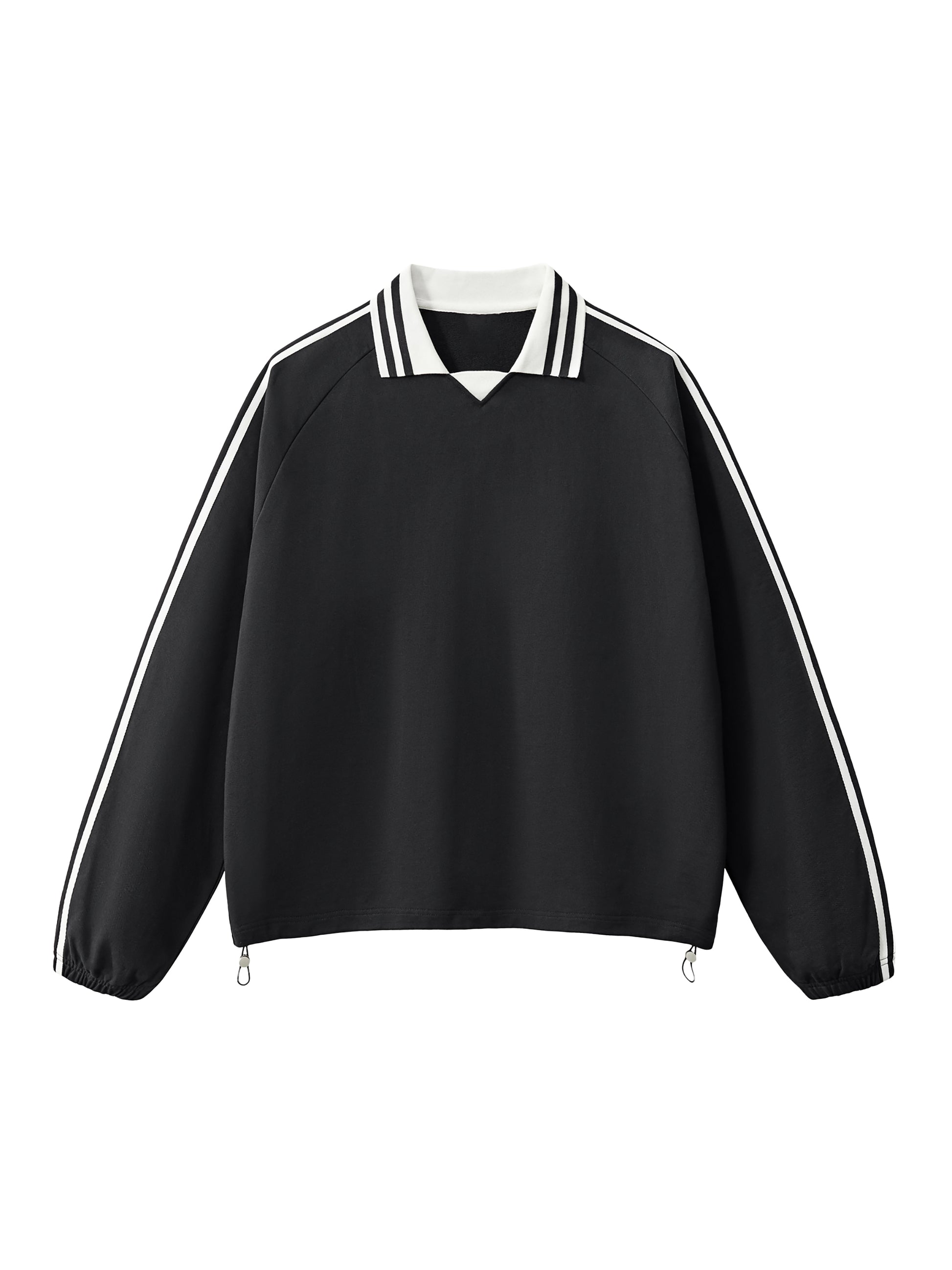 Contrast Striped Lapel Collar Sweatshirt