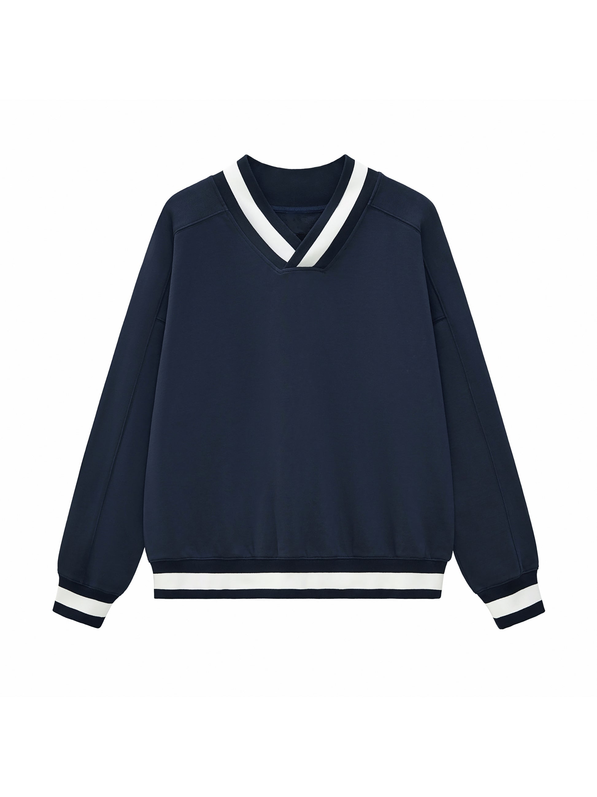 V-Neck Contrast Collar Boxy Sweatshirt