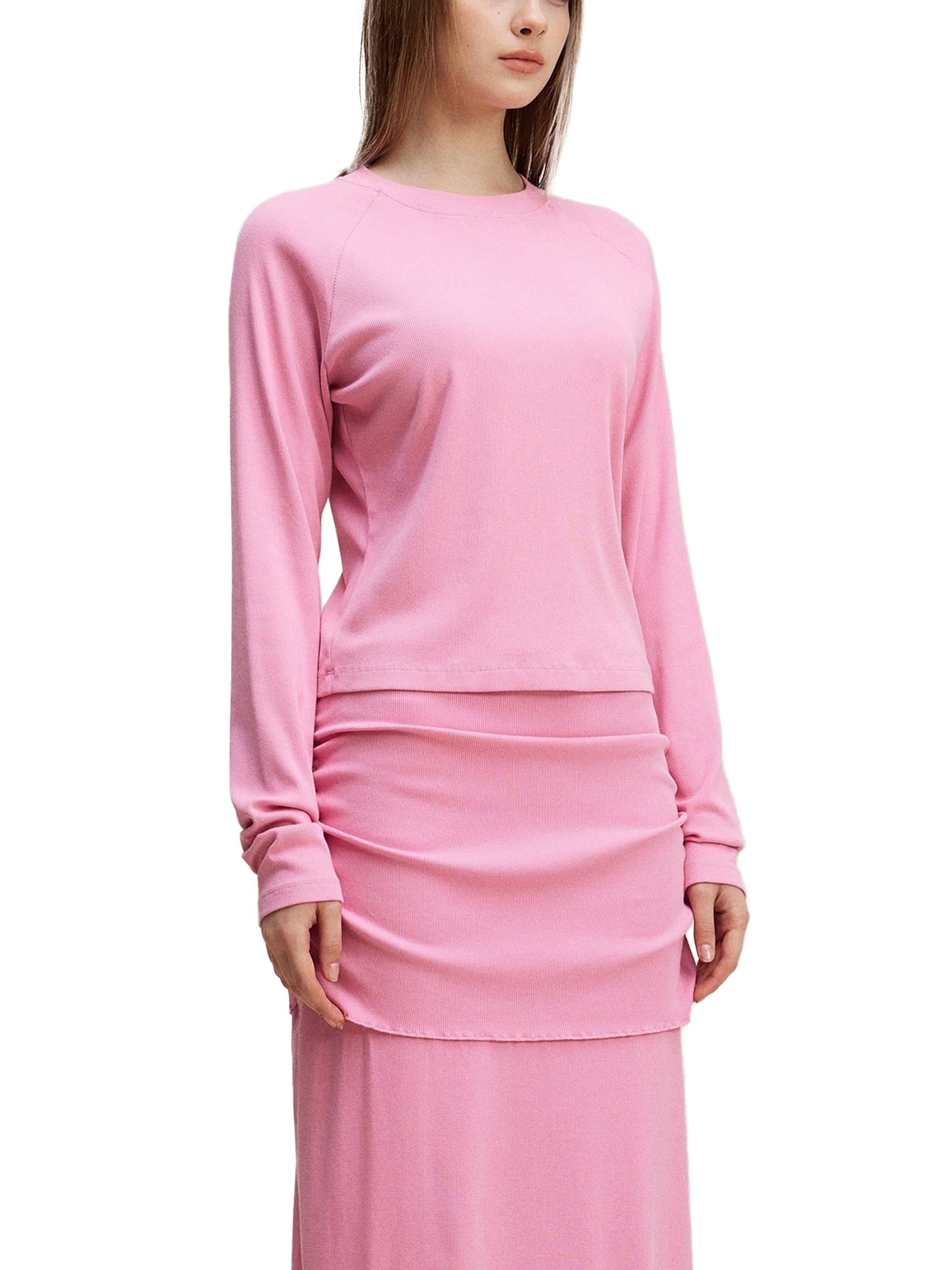 Dyed Washed Raglan Long Sleeve Slim T-Shirt