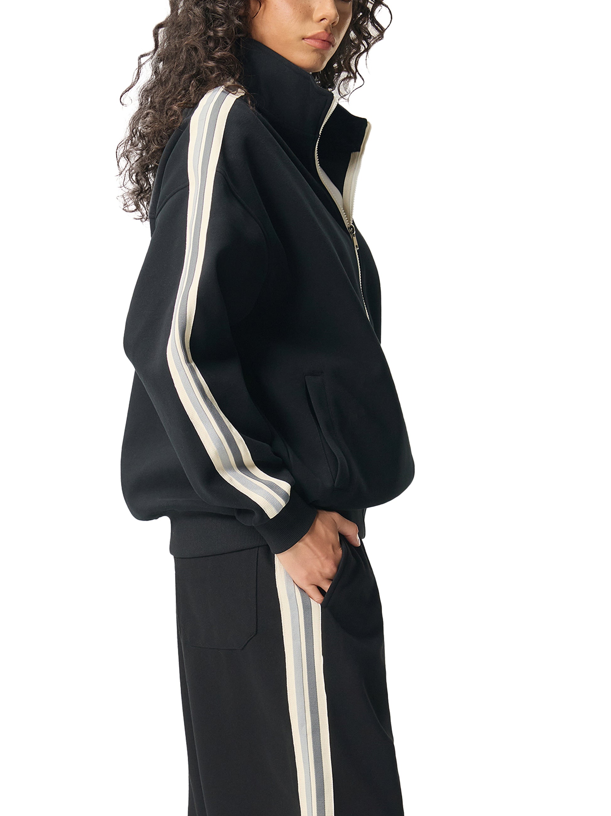Side-Stripe Stand Collar Jacket – Unisex Casual